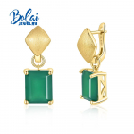 Vintage kullast 925 h&otilde;bedast naturaalsest rohelisest ahhaatist kahekandmisk&otilde;rvar&otilde;ngad naistele, ainulaadse disainiga peen kingitus M kollane