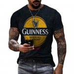 Suvised meeste vabaajamood Guinnessi 3D-prindiga T-s&auml;rk avara O-kaelusega Kerge l&uuml;hikeste varrukatega T-s&auml;rgid Meeste r&otilde;ivad L