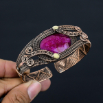 Ka&scaron;miiri Punane Rubiin V&auml;&auml;riskivi Puhas Vask Traadiga M&auml;hitud K&auml;sitsi Valmistatud Mansett/K&auml;ev&otilde;ru Ehted Adjustable punane