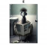 Naljakas vannitoahuumor Seinakaunistus Panda Kits Kana istub WC-s ja luges ajalehte Plakat Kunsttr&uuml;kk L&otilde;uendimaal 50x70cm No Framed