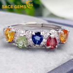Sace Gems 925 h&otilde;bedane 2*2,5 mm naturaalsed v&auml;rvilised safiirist s&otilde;rmused naistele kihlus&otilde;htu kokteilipeol. Open mitmev&auml;rviline