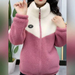 Talvemood, paksendatud lambavillast fliisist suur mantel naistele 5XL roosa
