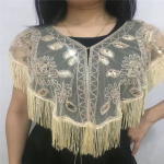 Naiste 1920. aastate litritega r&auml;tik tutidega helmestega p&auml;rli narmastega l&auml;bipaistev v&otilde;rk, Gatsby Flapper Bolero neem, kate beež