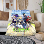 Genshin Impact pehme pl&uuml;&uuml;sist diivanvoodi, heidetav multikas kaasaegne flanelltekk Gedruckt Bettdecke Geschenk piknikutekid 180cm x 230cm