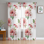 Akvarellmustriga Hibiscus l&auml;bipaistvad aknakardinad elutuppa Magamistoa Moodsad Voile T&uuml;llkardinad Kangast kardinad k&ouml;&ouml;gi jaoks 135W x 114H(cm)