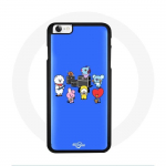 Coque pour Iphone 5 BTS BT21 Tata Chimmy Cooky Rj Koya Shooky Et Mang Jouent De la musique Fond Bleu