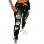 Naiste elastse v&ouml;&ouml;koha pingutusn&ouml;&ouml;riga rebenenud teksad Slim Fit naiste teksade trend S must