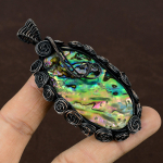 Natural Abalone Shell Gemstone Handmade Copper Wire Wrapped Pendant 3.3 y0f23