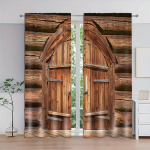 2 tk maal&auml;hedane aknakardin Vana puidust aidaukse mustriga talumaja maakohas k&uuml;las maapiirkonna printimise kardin k&ouml;&ouml;gis magamistoas W50xH130(CM)x2PCS-Rod pocket