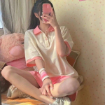 Academic style Casual sports suit for women summer Korean style fashionable loose short-sleeved pink shorts two-piece set female S aprikoosi