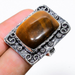Natural Tiger Eye Gemstone Handmade 925 Sterling Silver Ring Size 7.5 g6g84