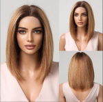 HAIRCUBE Pruunide salguga parukas Inimese juuksed Sirge Bob Pitsi esiosa parukad naistele 14 tolli Blond Remy Inimese juuksed K&uuml;lgmise lahkuga Pitsi lahkuga parukas
