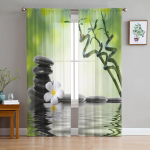 Zen Stone Green Bamboo Forest Water l&auml;bipaistvad kardinad elutuppa Voile kardin Magamistoa T&uuml;llkardinad Aknakatted 135W x 114H(cm)