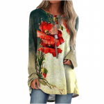 Uus s&uuml;gistalvine naiste T-s&auml;rk pikkade varrukatega elegantne lilledega tr&uuml;kitud pullover Naiste vintage topsid O-kaelusega &uuml;lisuured s&auml;rgid M