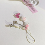 1 tk armas l&auml;ikiv roosa s&uuml;damega l&auml;bipaistvad helmed mobiiltelefoni kaelapael Kawaii t&uuml;druku k&auml;ev&otilde;ru telefoni &uuml;mbris Tross v&otilde;tmehoidja randmerihm