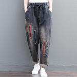 Vintage Stiilis Hole Teksad Naiste K&otilde;rge V&ouml;&ouml;kohaga Lahtised Tikandid Teksap&uuml;ksid Naiste Korea vabaaja Patch Haaremip&uuml;ksid Kevadsuvi S