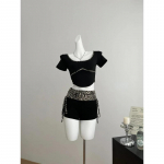 Vintage seksikad Bodyconi 2-osalised p&uuml;ksikomplektid 2024. aasta suvel Y2k Print Crop Tops + vabaaja t&auml;navar&otilde;ivad, kuumad leopardp&uuml;ksid Korea moe j&auml;rgi XS must