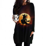 Naiste avar, &uuml;mara kaelusega Halloweeni tr&uuml;kitud tasku pikkade varrukatega vabaaja topp S vereoranž