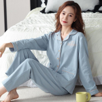 Kevadised ja s&uuml;gisesed puuvillased pikkade varrukatega &otilde;hukesed naiste komplektid, mugavad kardiganist kodupidžaamad M tumesinine v&auml;rv