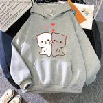 Mochi virsiku ja goma armsad kassiga tr&uuml;kitud kapuutsiga meeste naiste kapuutsid Suures suuruses dressipluus Teen Pullover Unisex s&uuml;gise soojad t&auml;navariided L