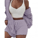 Fluffy Plush soe kapuuts Kardigan mantel l&uuml;hikesed p&uuml;ksid Crop Top naiste dressir&otilde;ivad M roosa