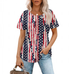 Naiste moodne vabaaja plisseeritud &uuml;markaelus gradienttr&uuml;kiga l&uuml;hikeste varrukatega T-s&auml;rk L tumesinine