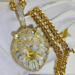 J&auml;&auml;kattega Teemant Raske Kuld L&otilde;vi Pea Ripats Mood Hip Hop Anime Ripats Kaelakee Ehted Meestele 8mm Cuban Chain gray