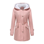 Naiste mantlid BRIGHT DEER Eemaldatav kunstkarusnahast kapuutsiga fliisvoodriga soe mantel Kerge veekindel tuulekindel puhvis joped Talve v&auml;limine kulumine S roosa