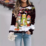 Naiste j&otilde;ulukassimustriga &uuml;mara kaelusega pikkade varrukatega pullover avar ja moodne kapuuts Pullovers & Long Sleeves (naiste omad) S valge