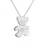 Pendentif Enfant - L&Eacute;A & ARTHUR - OURSON C&OElig;UR - Or Blanc 375 - Oxyde de Zirconium Blanc - 1,6 cm