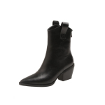 Suurused 33-45 S&uuml;gis Terava Ninaga L&auml;&auml;nelikud Kauboi Saapad Punk Paksude Pahkluudega Saapad Naistele Kasakate Saapad Kingad Kiilud Botas Mujer 9.5 black