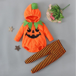 Beebi Halloweeni komplektid Oranž Pumpkin Face Fliis Body Stripes Retuusid kaks tk Komplekt Halloween Cosplay J&otilde;ulud 100cm oranž