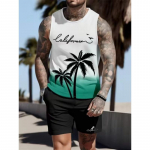 Meeste 3D-print Hawaiian varrukateta vest Suvine ranna vetelp&auml;&auml;stja vabaaja riietus Meeste &uuml;mara kaelusega v&auml;li spordi T-s&auml;rk S-5Xl L