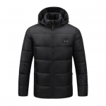 Soojendusega puuvillane mantel kapuutsiga pikkade varrukatega t&otilde;mblukuga jakk Veekindel tuulekindel 3-tasemeline temperatuuri reguleerimine USB-toitega &uuml;ler&otilde;ivad M must