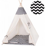 Tipi telk Zigzag must - VIKING CHOICE - 120x100x160 cm - 100% puuvill - Lastele alates 3. eluaastast valge