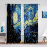 Starry Night Voile kardin Prinditud Van Gogh Stars Kunst dekoratiivsed &scaron;ifoonist t&uuml;llkardinad elutoa magamistoa k&ouml;&ouml;gi sisekujunduseks 100W130H(CM)40x51in&rod pocket