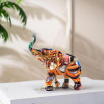 Colorful Elephant Statue with Trunk up Shelf Decoration 12.5x5.5x13.5cm Handicraft for Home Accent