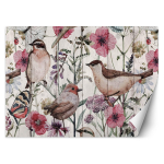 Tapeet Linnud ja liblikad niidul metsikute lilledega 100x70 mitmev&auml;rviline