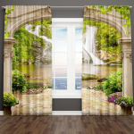 3D-print Sinine rand meri ja looduslik mets kardinad Magamistoa dekoratiivkardina 2 paneel elutuppa 150W166H(CM)59x65in&Hook