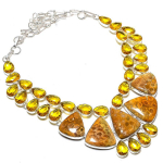 Fossil Coral, Citrine handmade 925 Sterling Silver Jewelry Necklace 18 E6F92