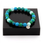 Pierres et Min&eacute;raux. Bracelet Perles Chrysocolle + Ang&eacute;lite 8 mm. Fabriqu&eacute; en France.