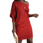 Naiste &otilde;htukleit kaldus kaelusega, &uuml;he &otilde;laga, pikkade varrukatega, litritega minikleit, lahtine M