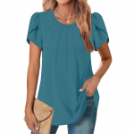 Naiste vabaaja &uuml;mmargune kaelus l&uuml;hikeste varrukatega rinnakorvi plisseeritud klapiga varrukatega &uuml;hev&auml;rviline top XXL safran