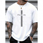 PARISi tr&uuml;kisega meeste graafilise disainiga &uuml;mara kaelusega aktiivne T-s&auml;rk, vabaaja mugavad suvepluusid, meeste r&otilde;ivad igap&auml;evaseks kandmiseks S