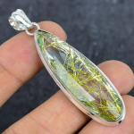 Natural Golden Rutile Gemstone 925 Sterling Silver Jewelry Pendant 2.56 b8m31