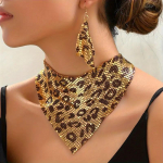 Moodne leoparditr&uuml;kiga ehtekomplekt, 3 tk, seksikas rinnahoidjaga kaelakee ja rippuvad k&otilde;rvar&otilde;ngad, vintage elegantne disain, mitmek&uuml;lgne stiilne aksessuaar 55cm