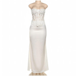 Elegantnepitsiline Strapless Topide Komplekt Naistele &Uuml;hev&auml;rviline Varrukateta T&otilde;mblukuga Toru Topp Puusale Pakitud L&otilde;hikuga Daami Seelik 2025 Moodne Suvine Komplekt S valge