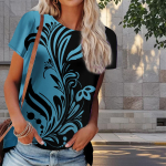 Naiste suvine T-s&auml;rk, leheprindiga, retromoe l&uuml;hikeste varrukatega t-s&auml;rgid, vabaaja tr&uuml;kitud topid XS sinine