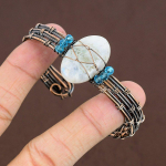 Rainbow Moonstone Handmade Copper Wire Wrap Cuff Bangle Adjustable c9v80