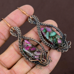 Ruby in Zoisite Handmade Copper Wire Wrap Jewelry Earring 3.15 g6P31